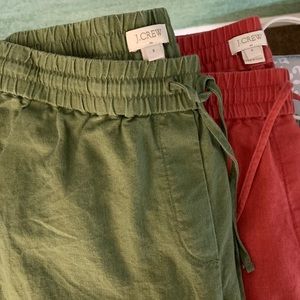 Olive green and burnt orange linen pants